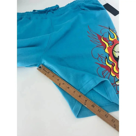 Ed Hardy Graphic Fire Skull Tattoo Men's Fleece Sweat shorts Size XXL Blue NWT - Picture 8 of 11